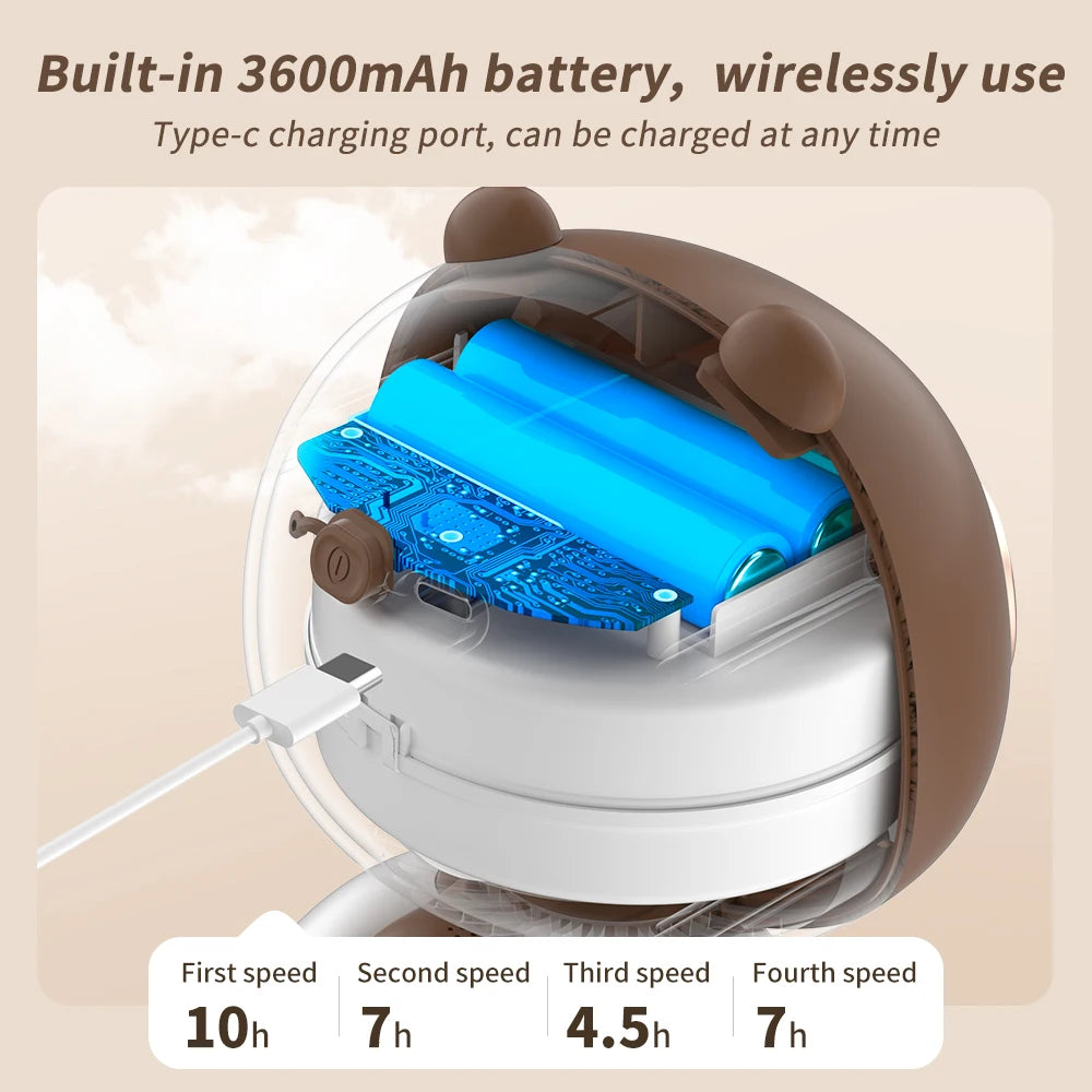 Portable Mini Handheld Stroller Fan with Flexible Octopus Holder, 3600mAh Battery, 4 Speed Settings, and USB Rechargeable Capability