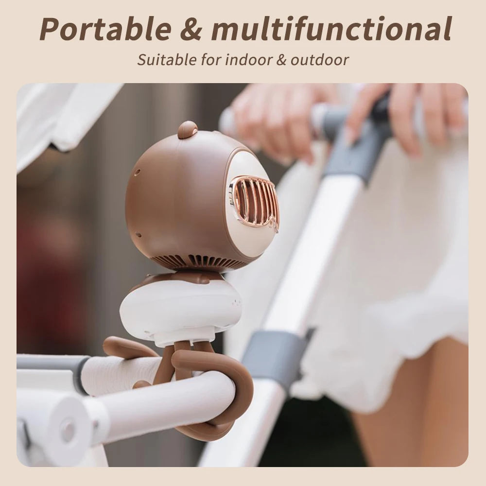 Portable Mini Handheld Stroller Fan with Flexible Octopus Holder, 3600mAh Battery, 4 Speed Settings, and USB Rechargeable Capability