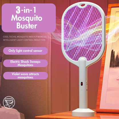 3-in-1 Rechargeable Electric Mosquito Swatter and Insect Killer with 3000V Lamp