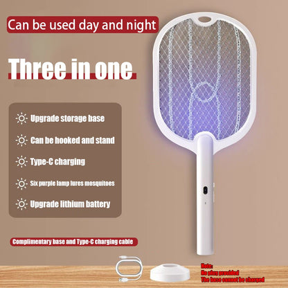 3-in-1 Rechargeable Electric Mosquito Swatter and Insect Killer with 3000V Lamp