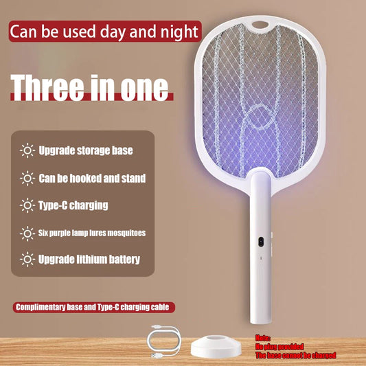3-in-1 Rechargeable Electric Mosquito Swatter and Insect Killer with 3000V Lamp